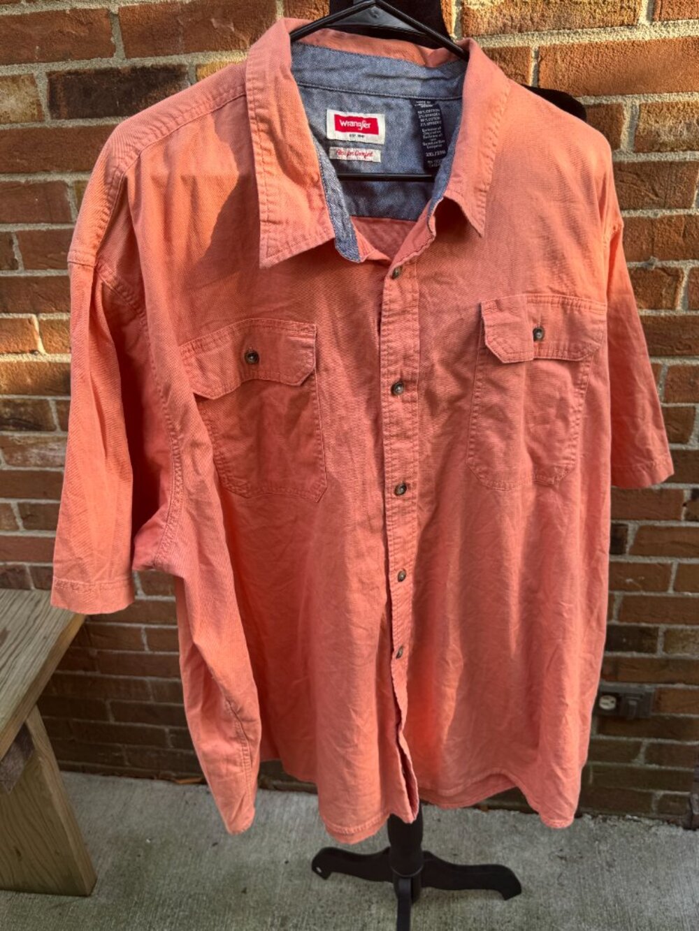 Wrangler Retro Pearl Snap Western Shirt Coral Pink Short Sleeve 3XL